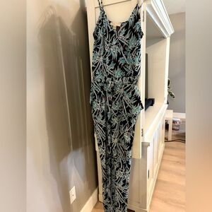 Michael Kors Black and Blue Leaf Print Jumpsuit